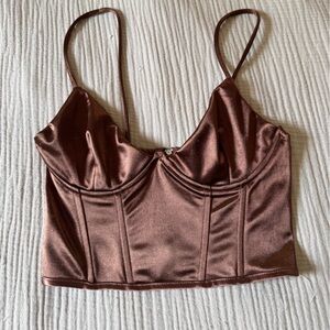 Cute Brown Satin Women's Crop corset top
